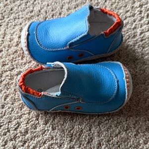 Vibrant Blue and Orange in Sky River Baby Walker Shoes - Rileyroos